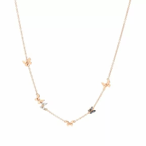 Dodo Collier Schmetterling aus 9 Karat Roségold mit Saphiren und Diamanten