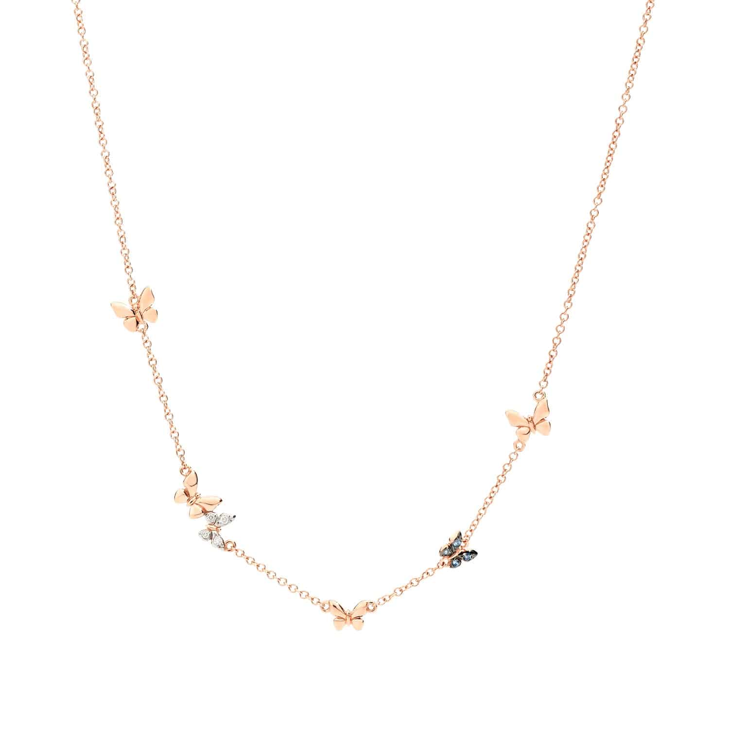 Dodo Collier Schmetterling aus 9 Karat Roségold mit Saphiren und Diamanten