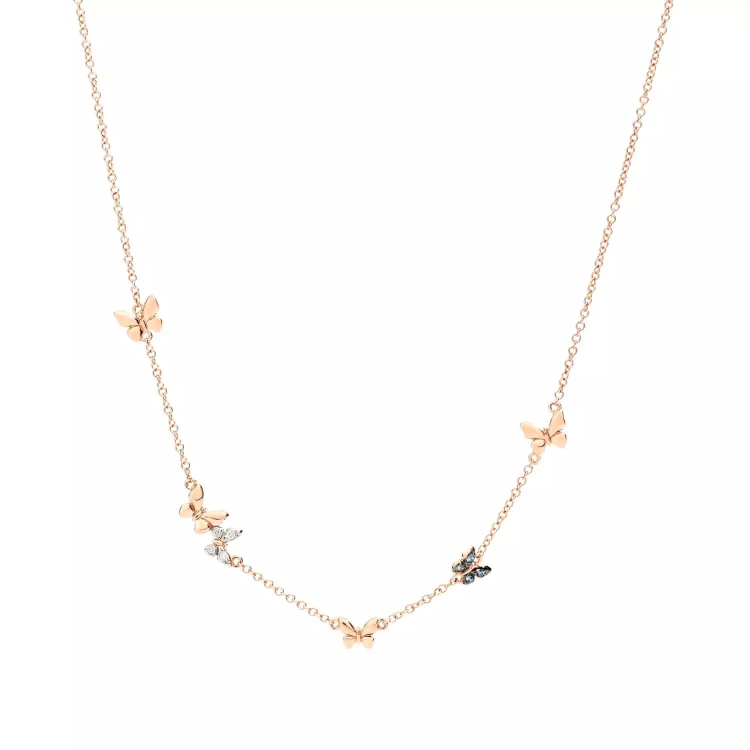 Dodo Collier Schmetterling aus 9 Karat Roségold mit Saphiren und Diamanten