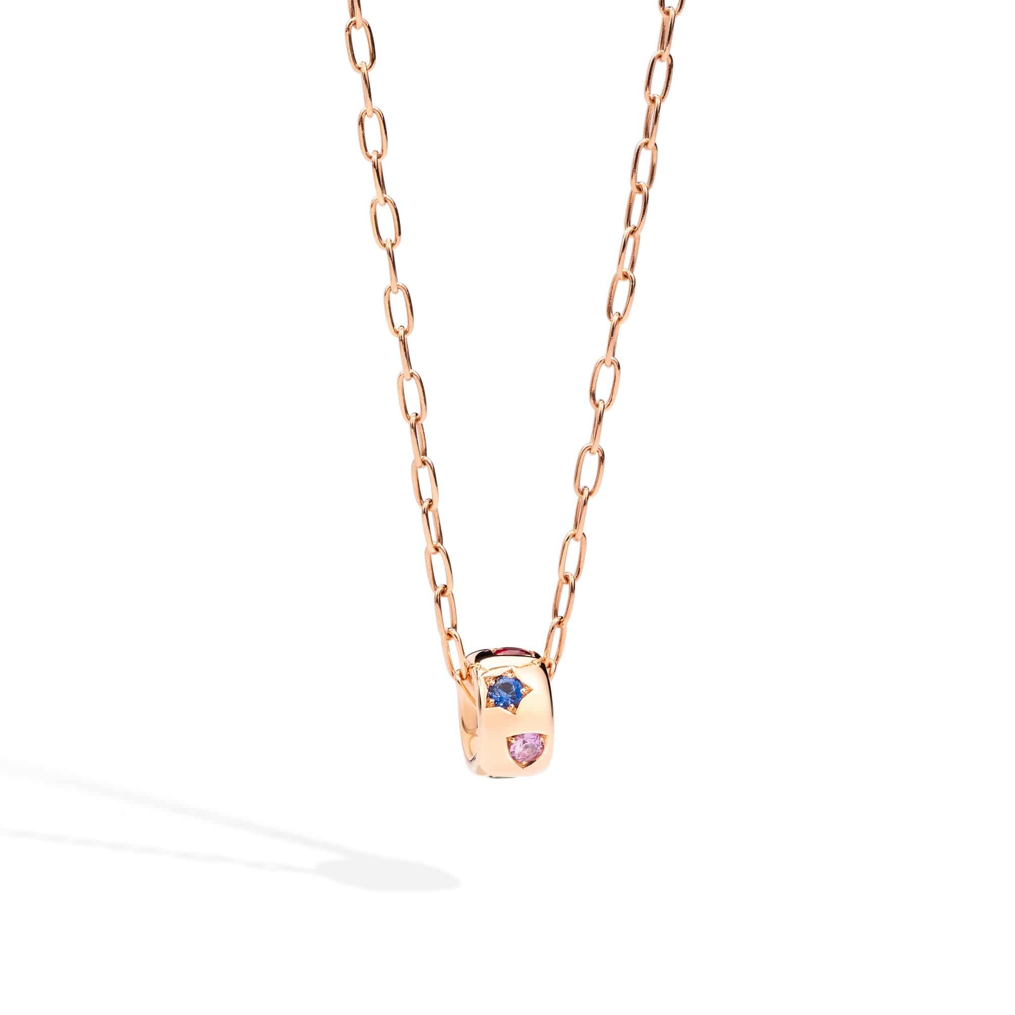 Pomellato Iconica Collier aus Roségold mit orangem und rosa Saphir, rotem Spinell, Tansanit und Tsavorit