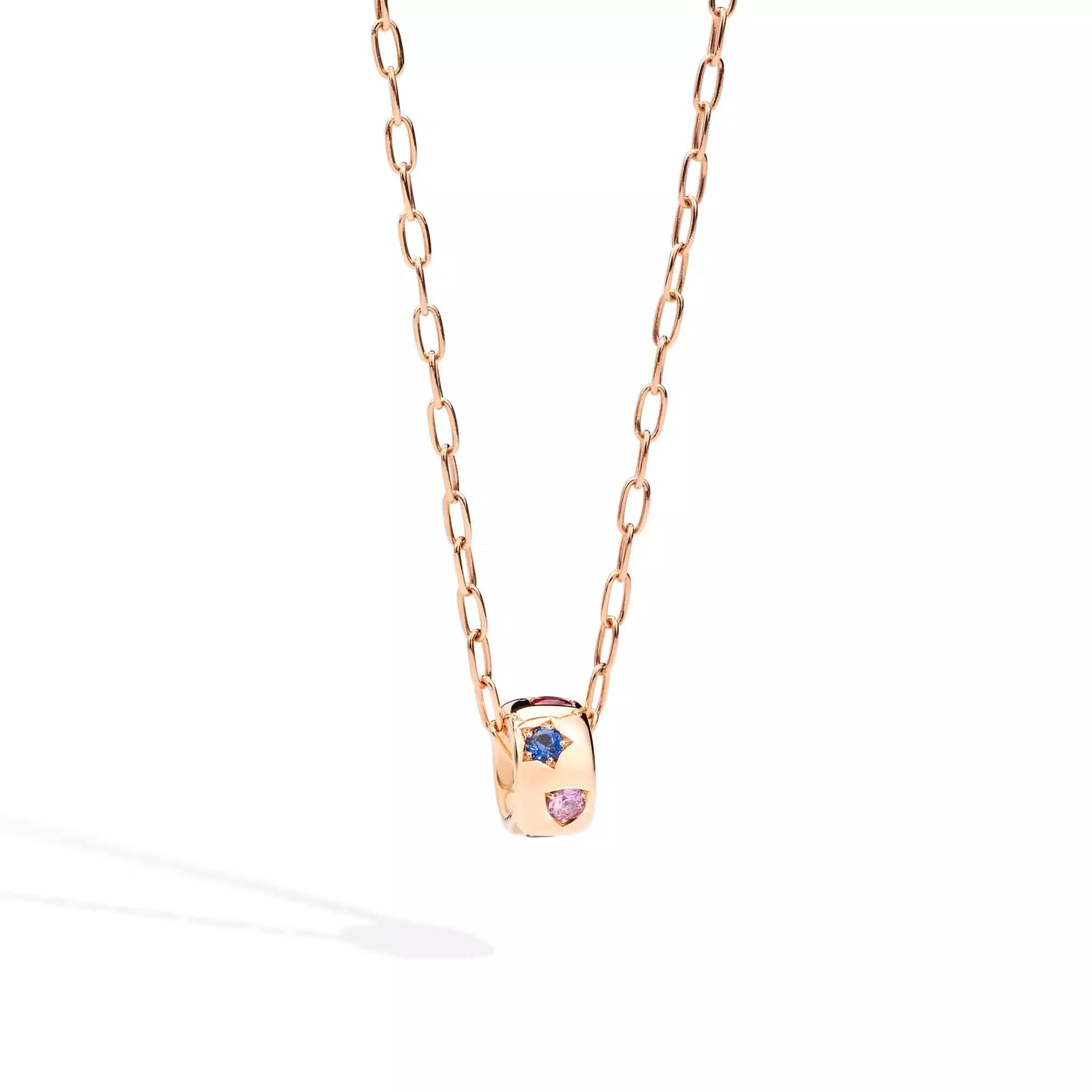Pomellato Iconica Collier aus Roségold mit orangem und rosa Saphir, rotem Spinell, Tansanit und Tsavorit
