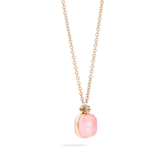 Pomellato Nudo Collier aus Roségold mit Rosenquarz, Chalcedon und Diamanten