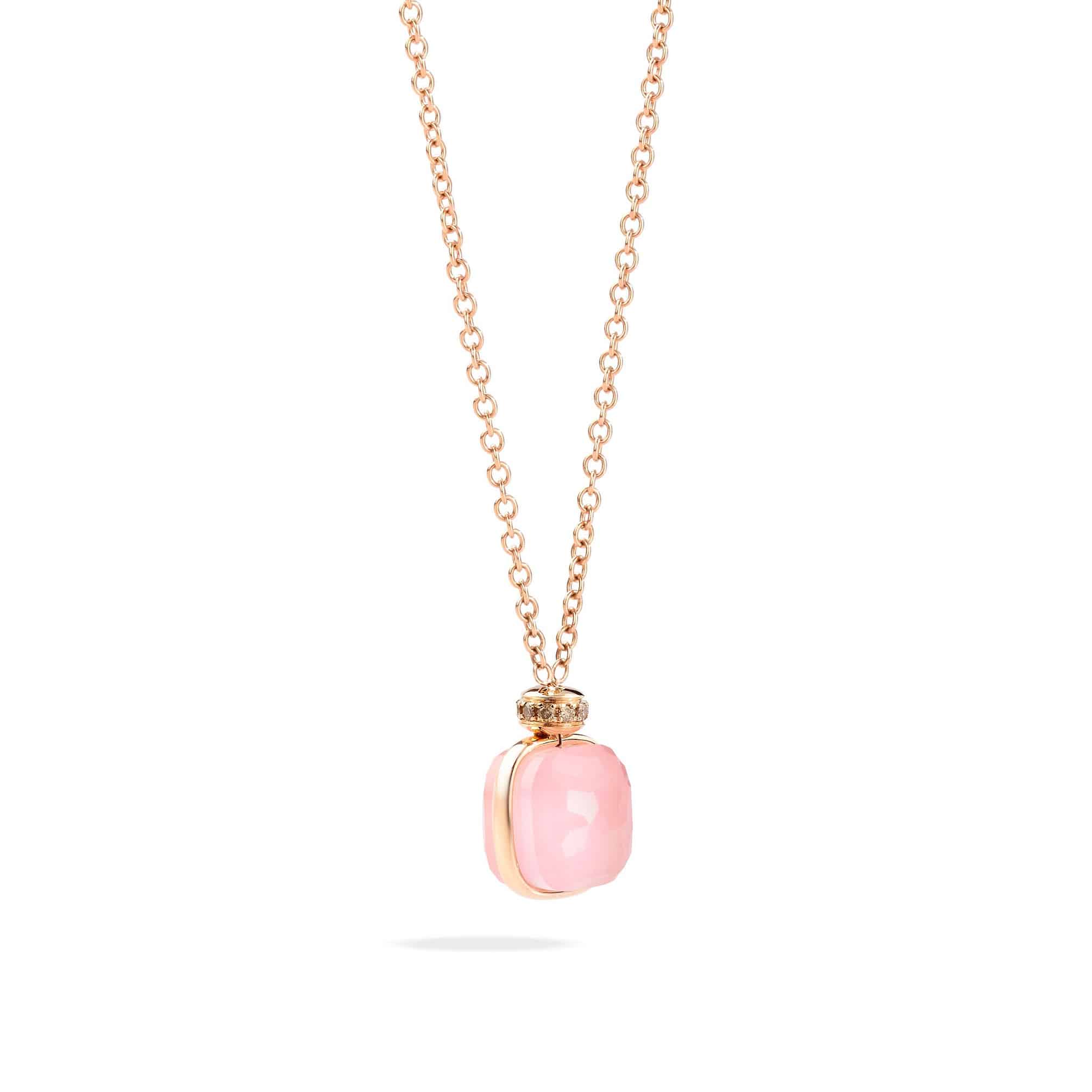 Pomellato Nudo Collier aus Roségold mit Rosenquarz, Chalcedon und Diamanten