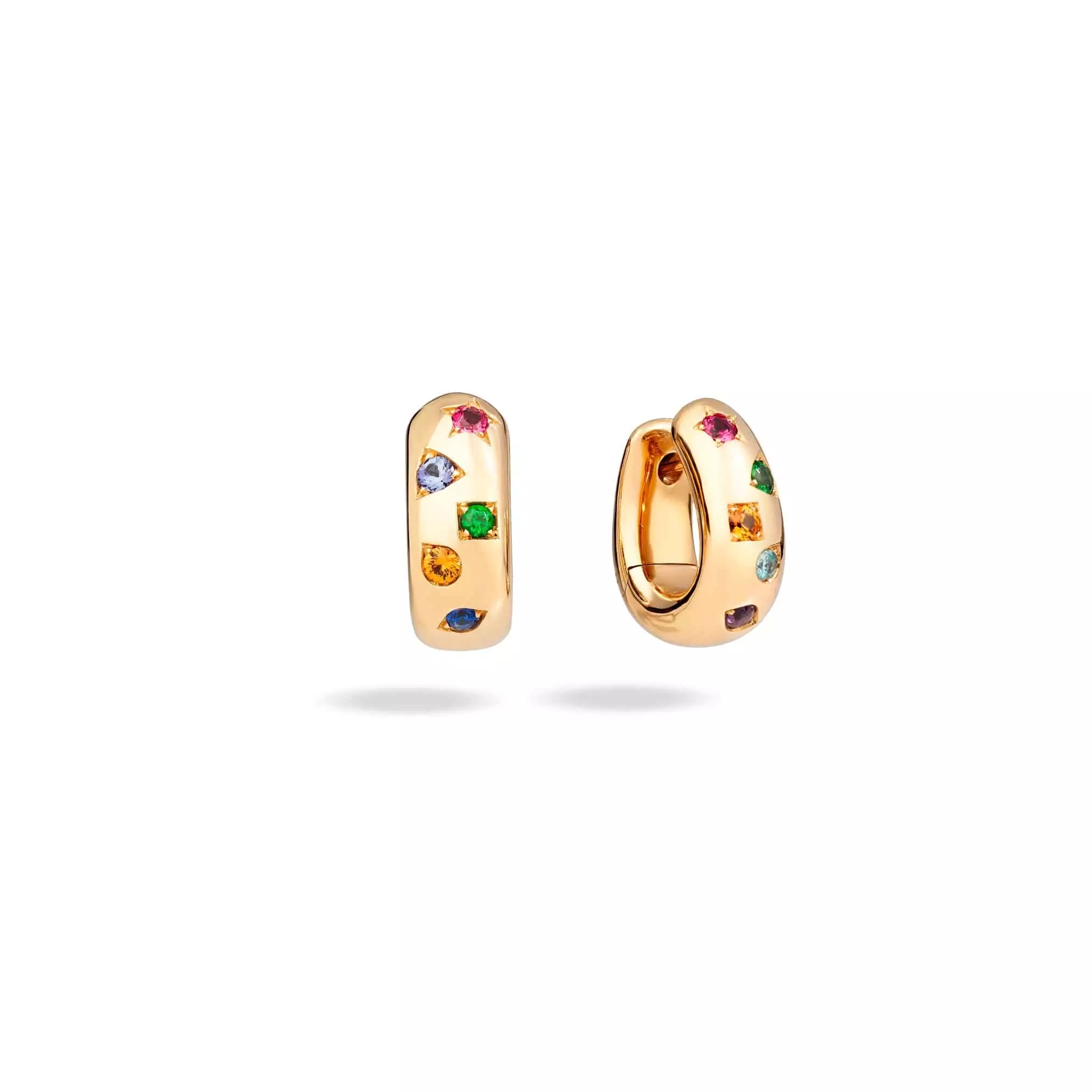 Pomellato Iconica Ohrschmuck aus Roségold mit Amethyst, Tsavorit, blauem Saphir, blauem Zirkon, rotem Spinell, rosa Turmalin, Tansanit und orangem Zirkon