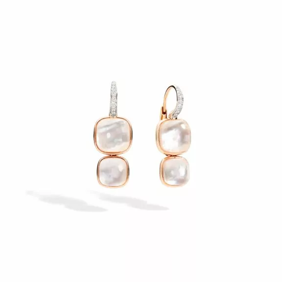 Pomellato Nudo Ohrschmuck aus Roségold mit weißem Topas, Perlmutt und Diamanten