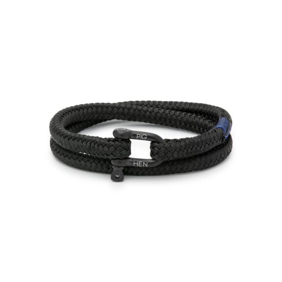 Herrenarmband aus schwarzem Schiffstau und Edelstahl