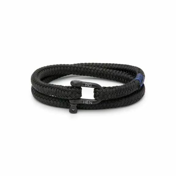 Herrenarmband aus schwarzem Schiffstau und Edelstahl