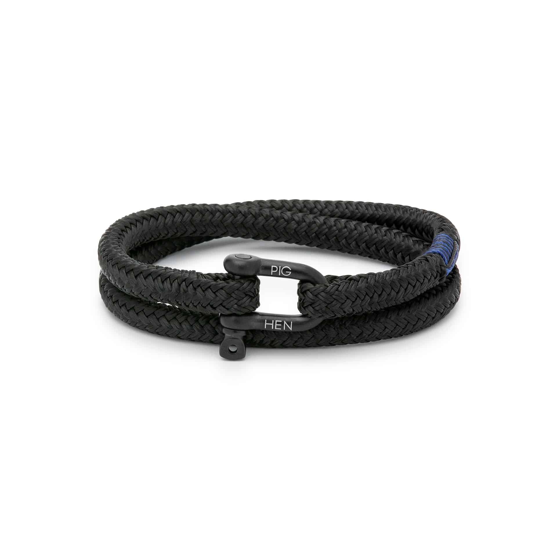 Herrenarmband aus schwarzem Schiffstau und Edelstahl