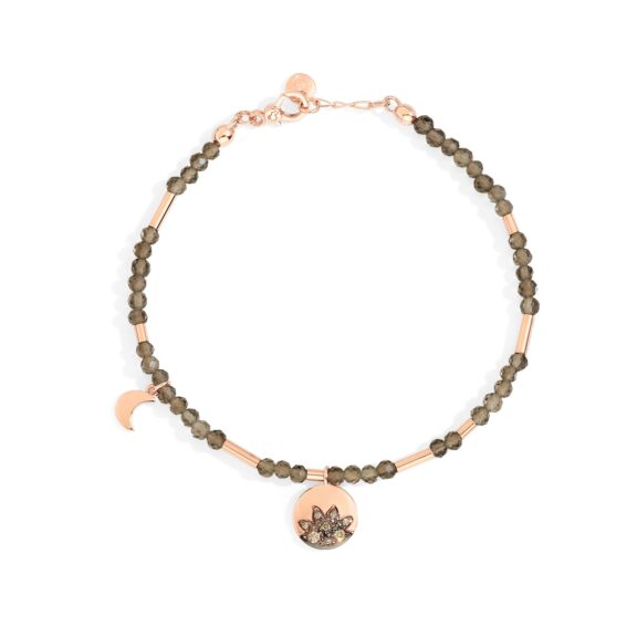 Armband Moon & Sun von Dodo aus 9 Karat Roségold, Rauchquarz und braunen Diamanten