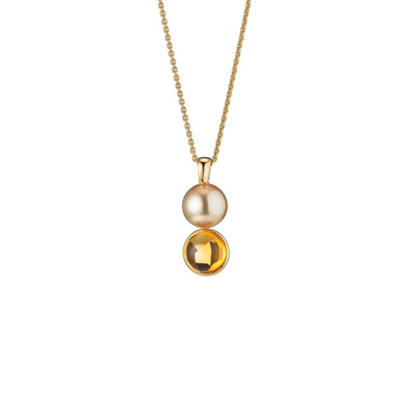 Collier aus Gelbgold mit Südsee-Zuchtperlen und Citrin