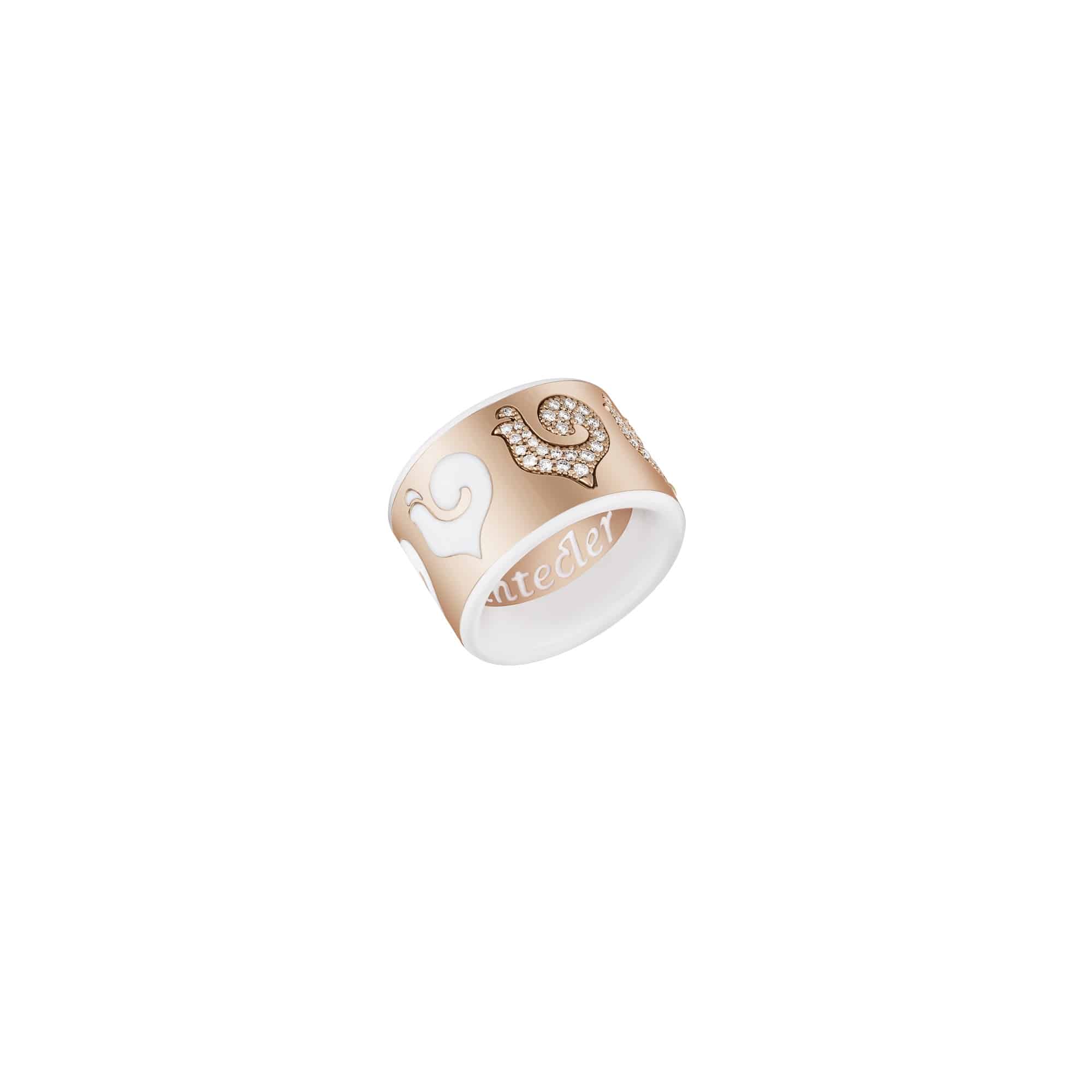 Chantecler Carousel Ring aus Roségold mit Emaille und Brillanten.