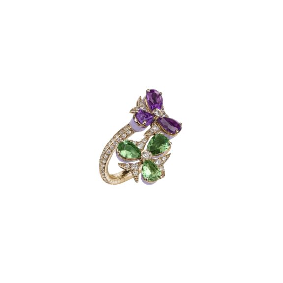 Chantecler Caleidoscopio Ring aus Weiß- und Gelbgold mit Amethyst, Tsavorit, Jade und Diamanten