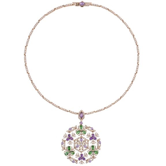 Chantecler Caleidoscopio Collier aus Weiß- und Gelbgold mit Amethyst, Tsavorit, Jade und Diamanten