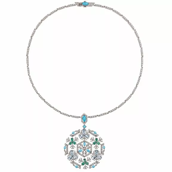 Chantecler Caleidoscopio Collier aus Weißgold mit Smaragd, Aquamarin, Türkis und Diamanten
