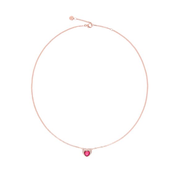 Dodo Collier aus 9 Karat Roségold mit synthetischem Rubin und Brillanten