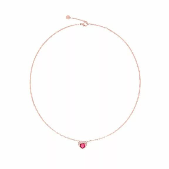 Dodo Collier aus 9 Karat Roségold mit synthetischem Rubin und Brillanten