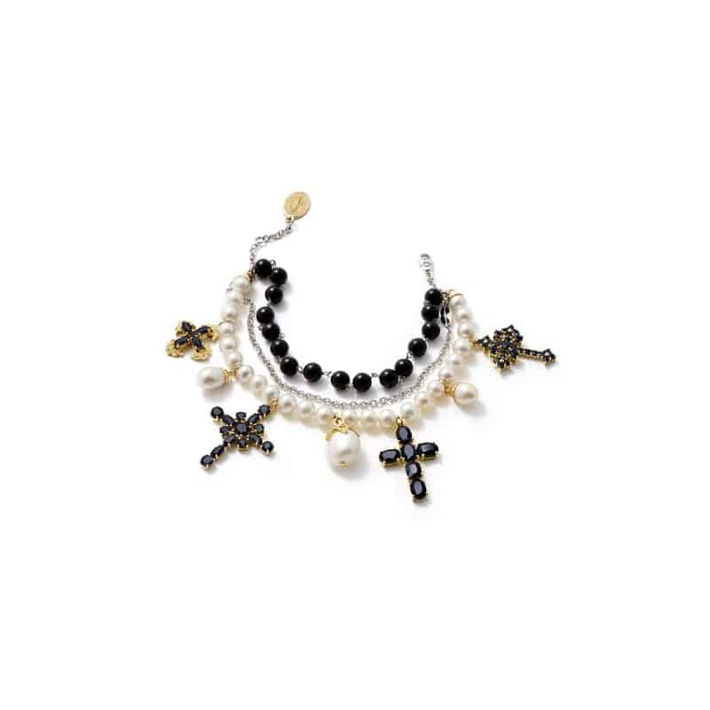 Armband aus Gelbgold mit Saphir, Jade und Perlen von Dolce & Gabbana