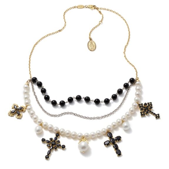 Collier aus Gelbgold mit Saphir, Jade und Perlen von Dolce & Gabbana