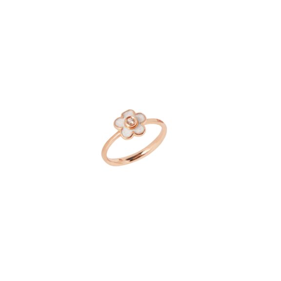 Dodo Ring Blume aus 9 Karat Roségold mit Emaille und Diamant