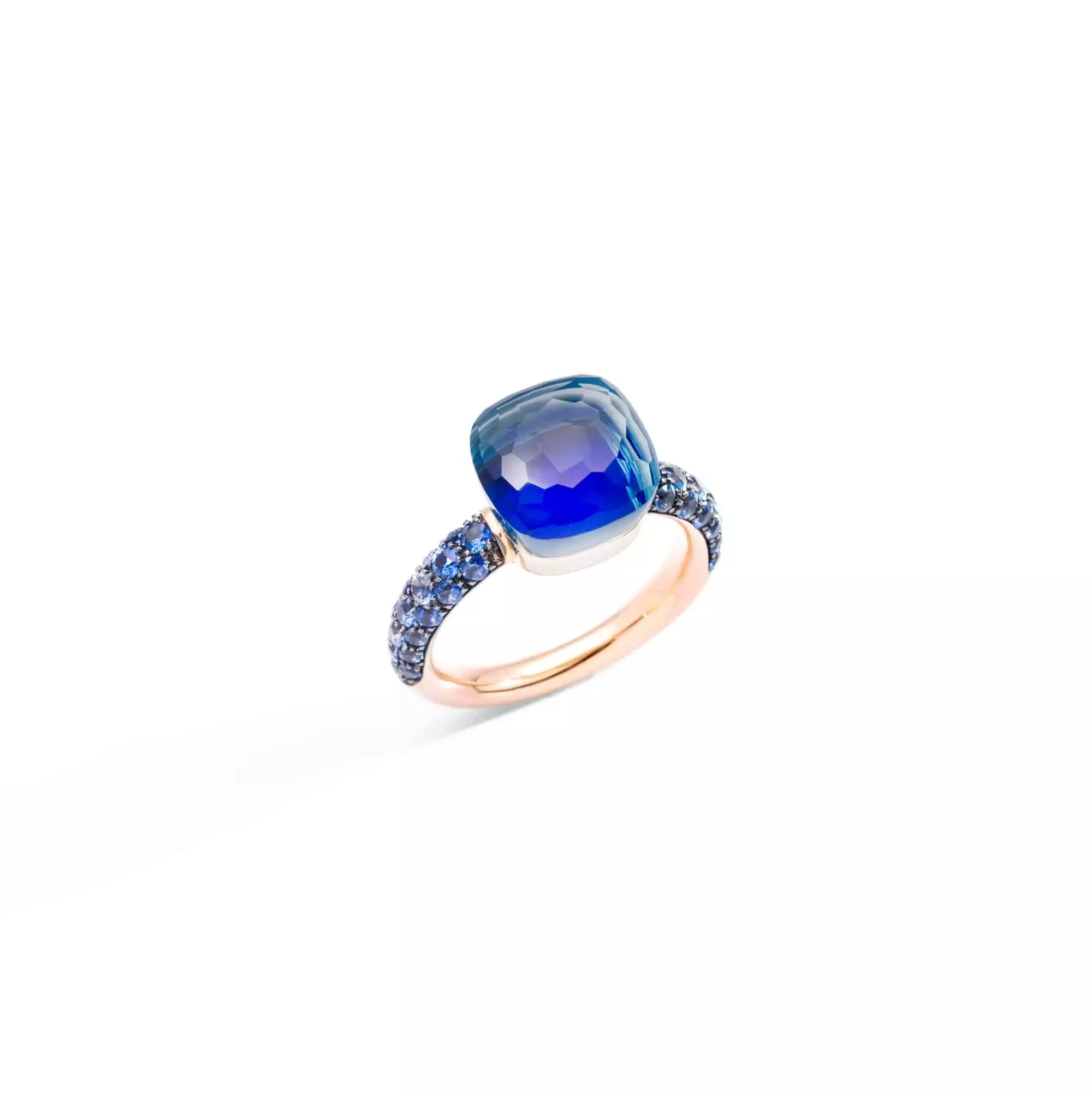 Pomellato Nudo Ring aus Rosé- und Weißgold mit London Blue Topas, Lapislazuli und Saphir