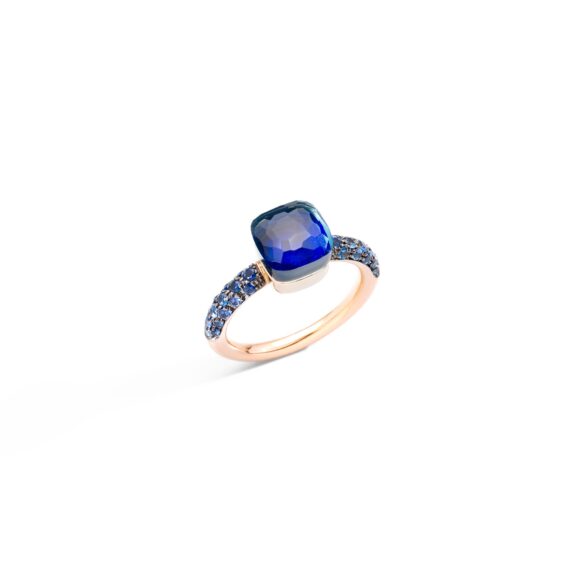 Pomellato Nudo Ring aus Rosé- und Weißgold mit London Blue Topas, Lapislazuli und Saphir