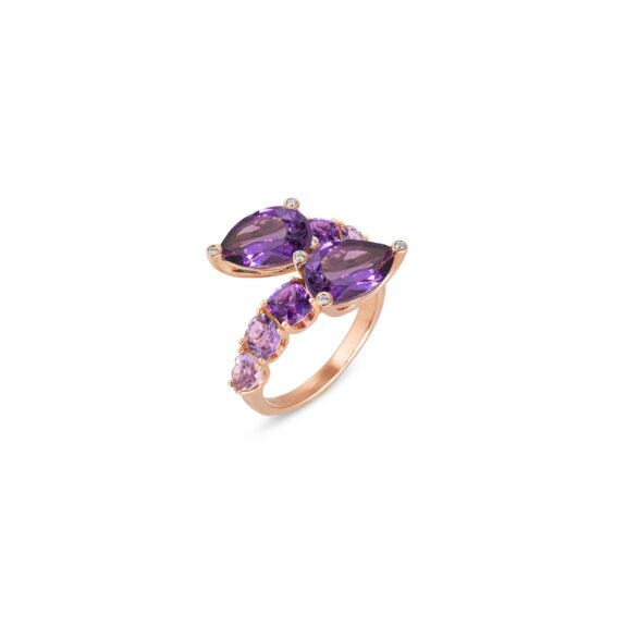 Ring aus 18 Karat Roségold mit Amethyst und Diamanten