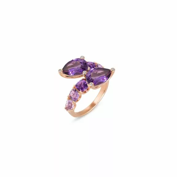 Ring aus 18 Karat Roségold mit Amethyst und Diamanten