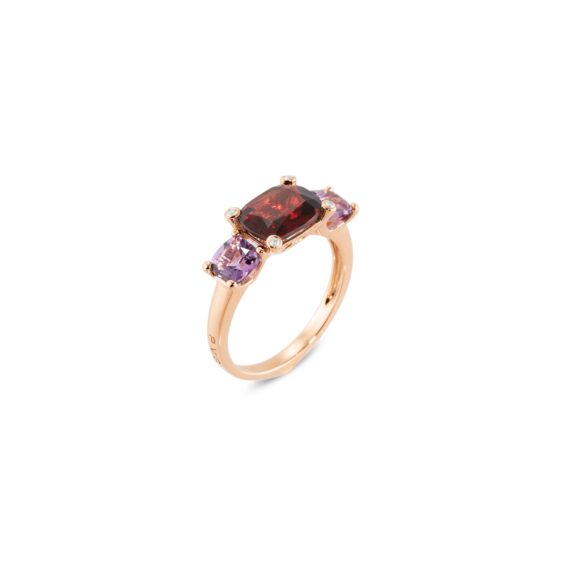 Ring aus 18 Karat Roségold mit Granat, Amethyst und Diamanten