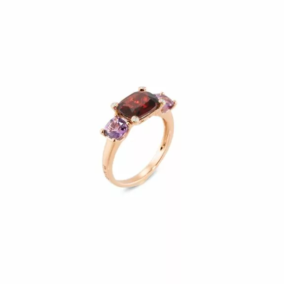 Ring aus 18 Karat Roségold mit Granat, Amethyst und Diamanten
