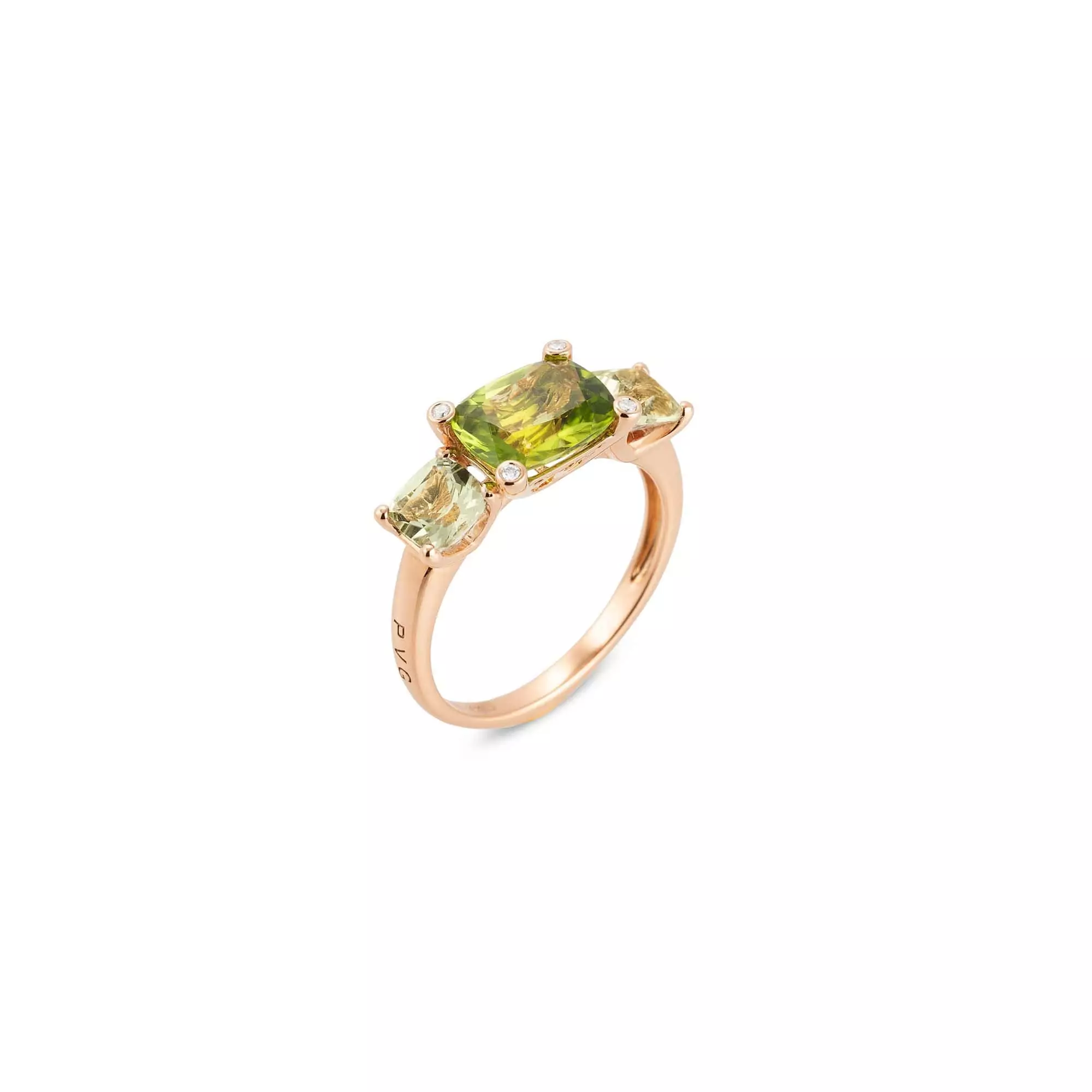Ring aus 18 Karat Roségold mit Peridot, Topas und Diamanten