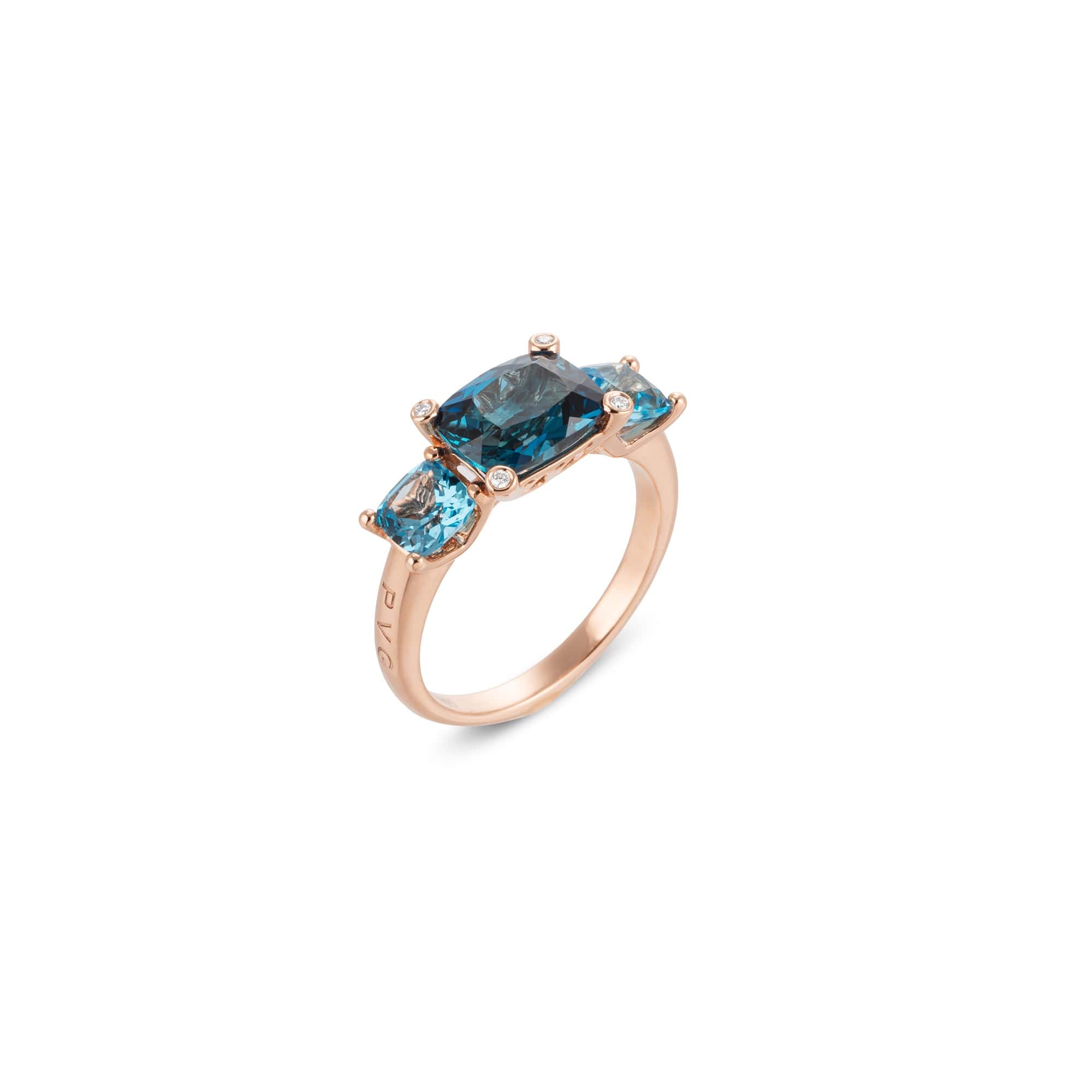 Ring aus 18 Karat Roségold mit londonblue Topas, blauem Topas und Diamanten