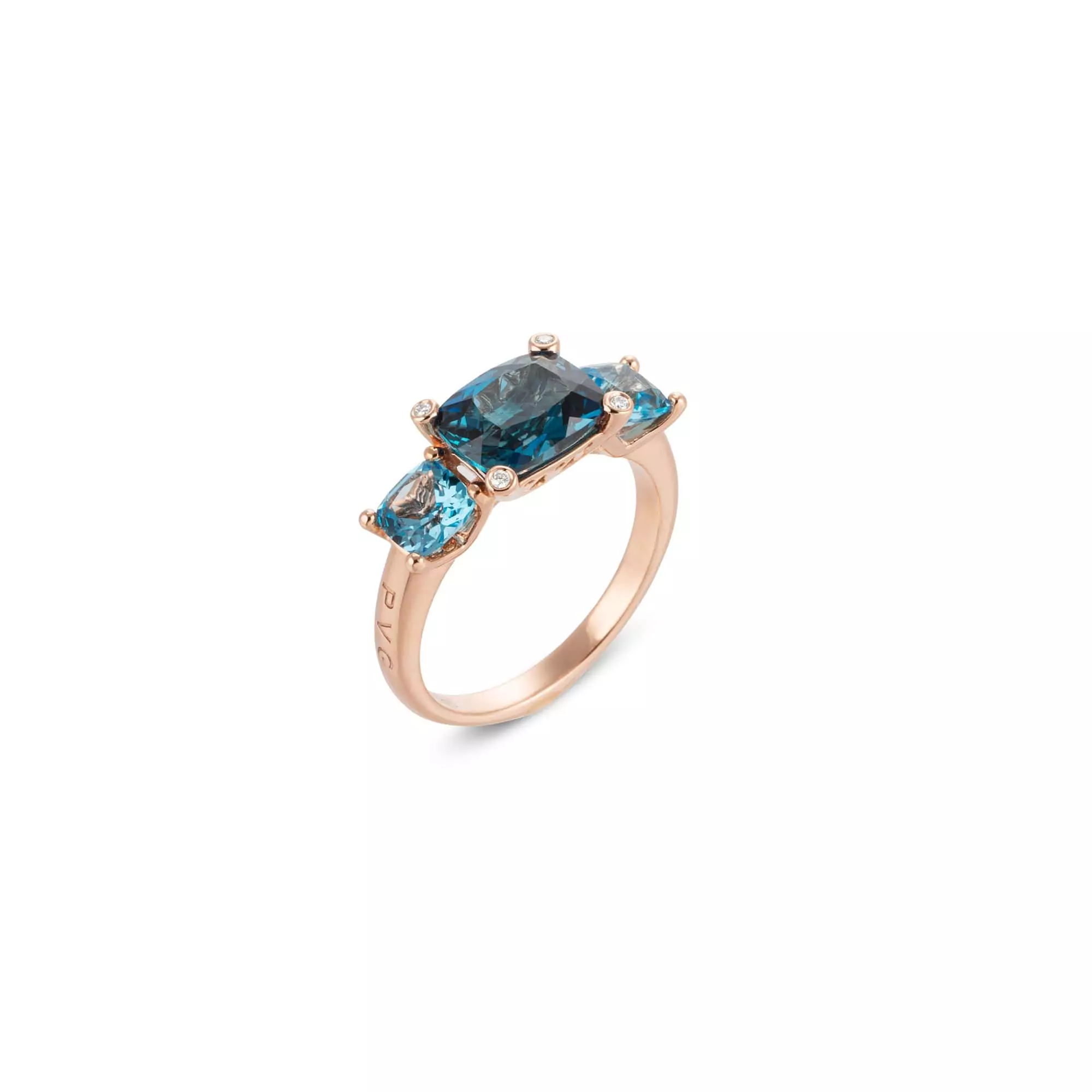 Ring aus 18 Karat Roségold mit londonblue Topas, blauem Topas und Diamanten