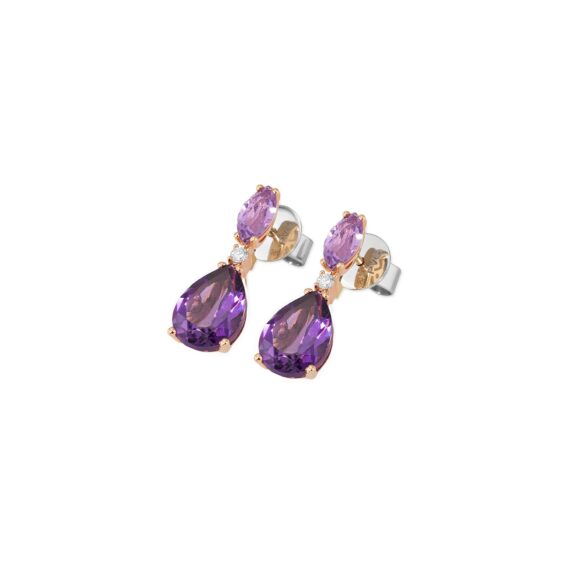 Ohrschmuck aus 18 Karat Roségold mit Amethyst und Diamanten