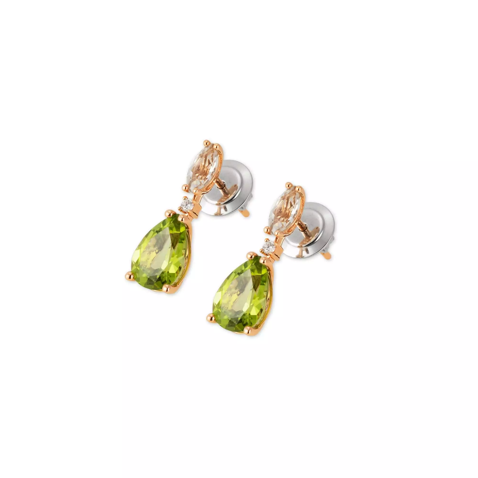 Ohrschmuck aus 18 Karat Roségold mit Amethyst, Peridot und Diamanten