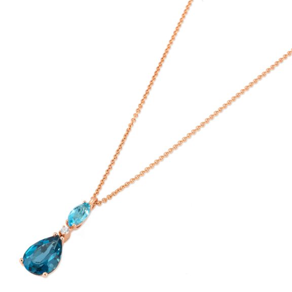 Collier aus 18 Karat Roségold mit londonblue Topas, blauem Topas und Diamanten