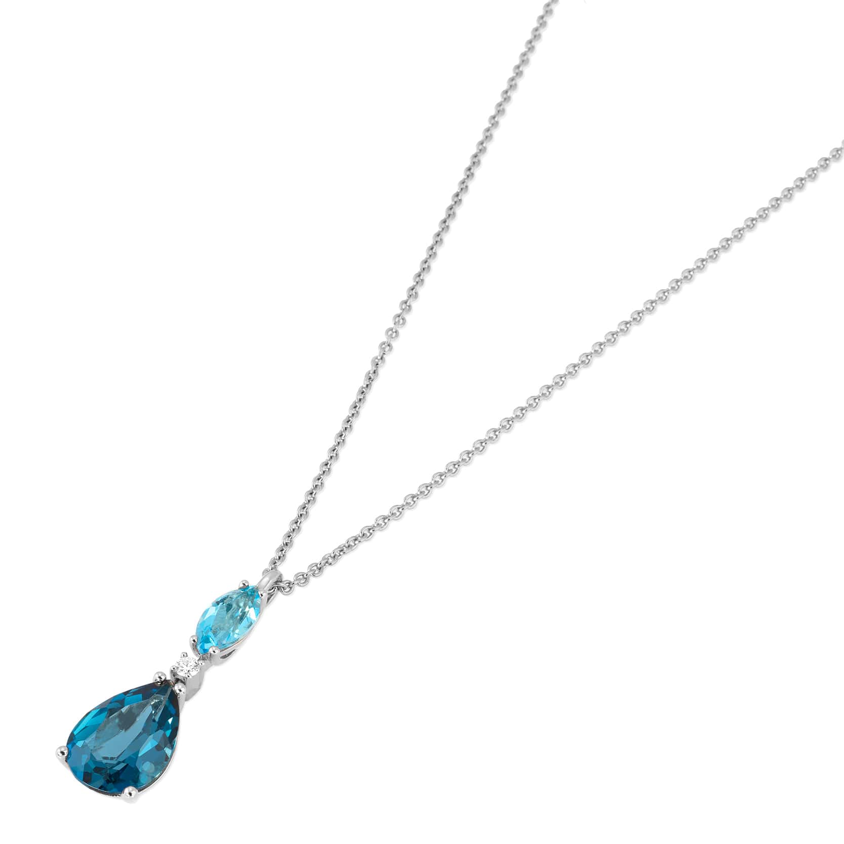 Collier aus 18 Karat Weißgold mit londonblue Topas, blauem Topas und Diamanten