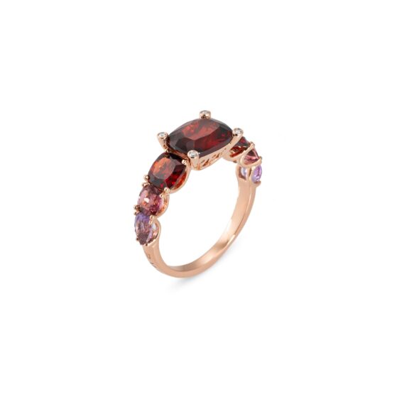 Ring aus 18 Karat Roségold mit Granat, Amethyst, Turmalin und Diamanten