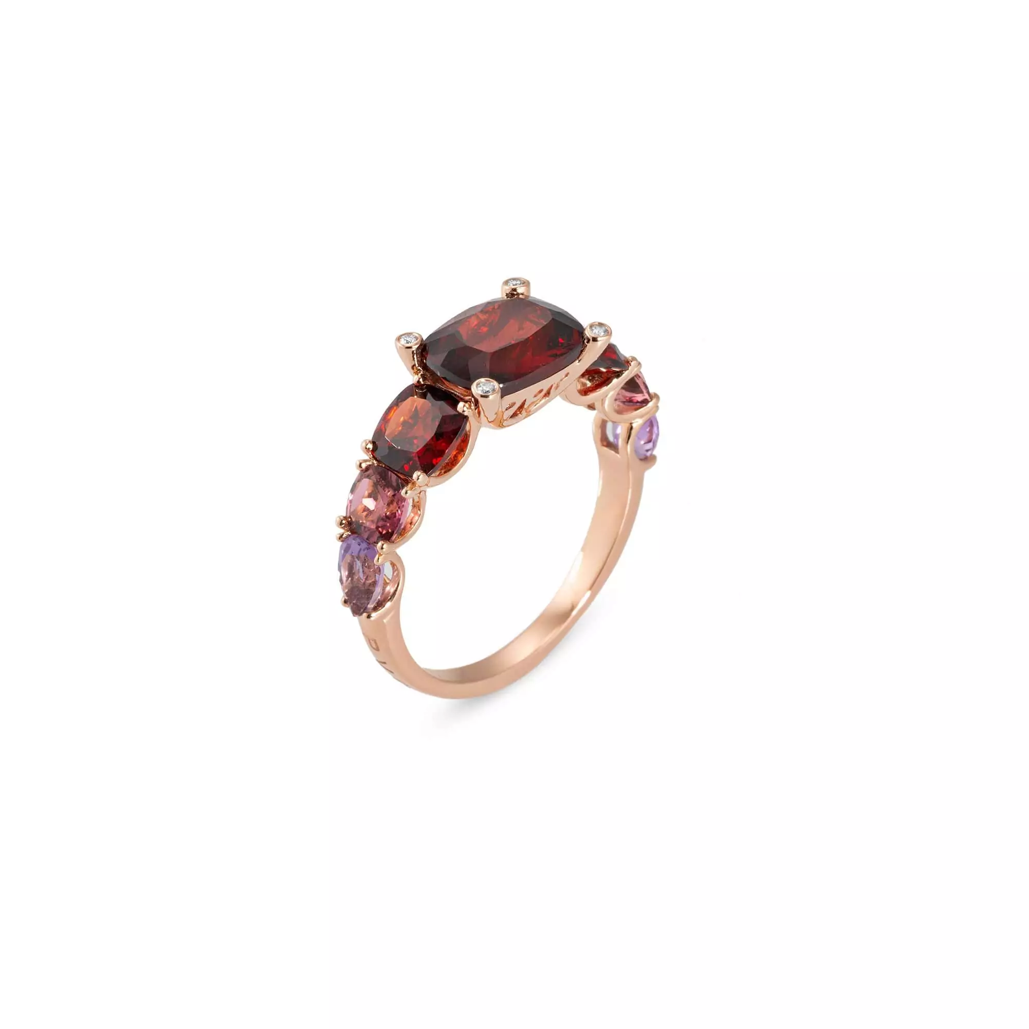 Ring aus 18 Karat Roségold mit Granat, Amethyst, Turmalin und Diamanten