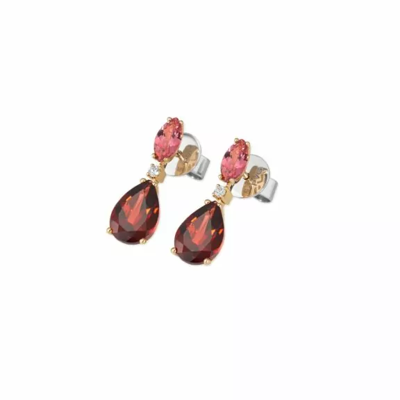 Ponte Vecchio Iris Ohrschmuck aus 18 Karat Roségold mit Granat, Turmalin und Diamanten