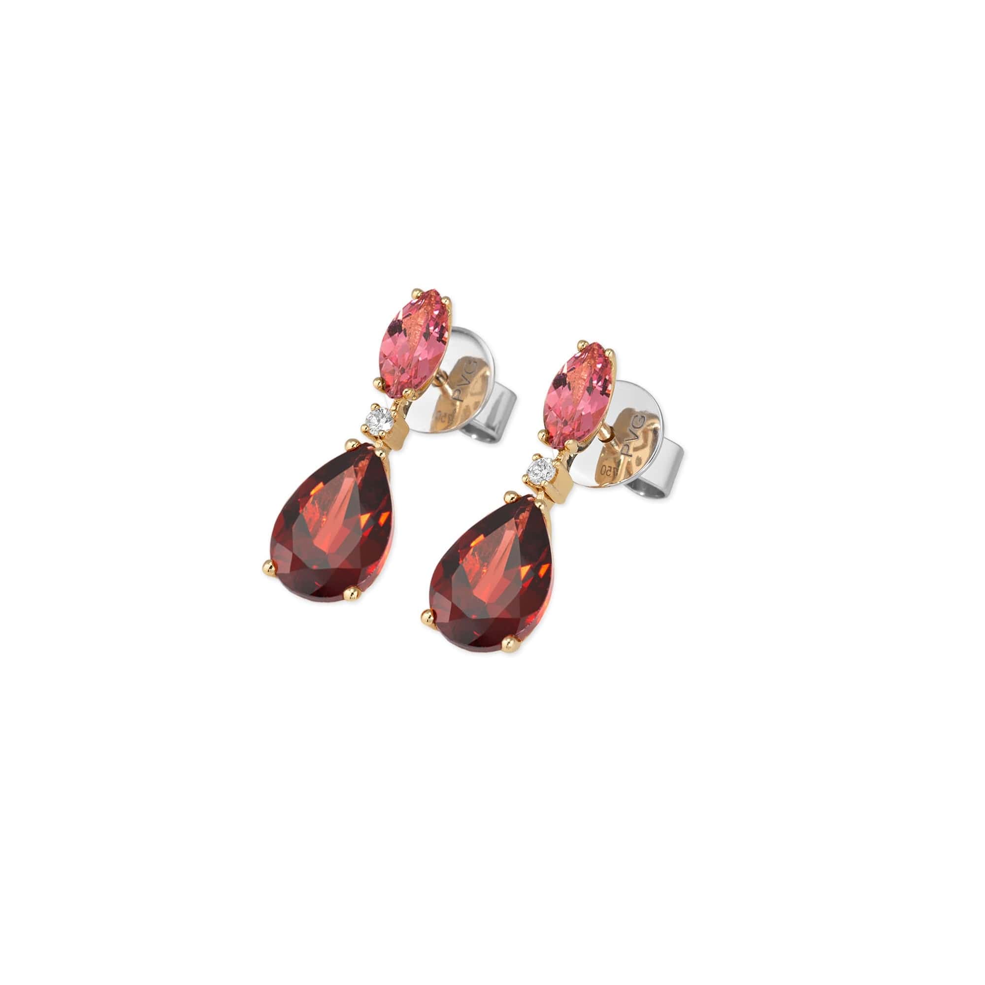 Ohrschmuck aus 18 Karat Roségold mit Granat, Turmalin und Diamanten