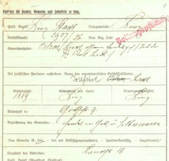 Gewerbeanmeldung durch Oskar Liedl