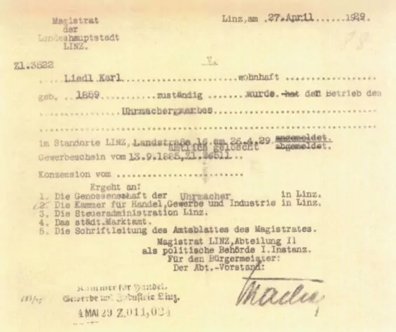 Gewerbeschein Karl Liedl 1885