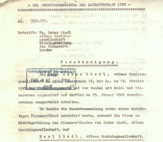 Umbenennung Firmenwortlaut von Oskar auf Karl Liedl offene Handelsgesellschaft