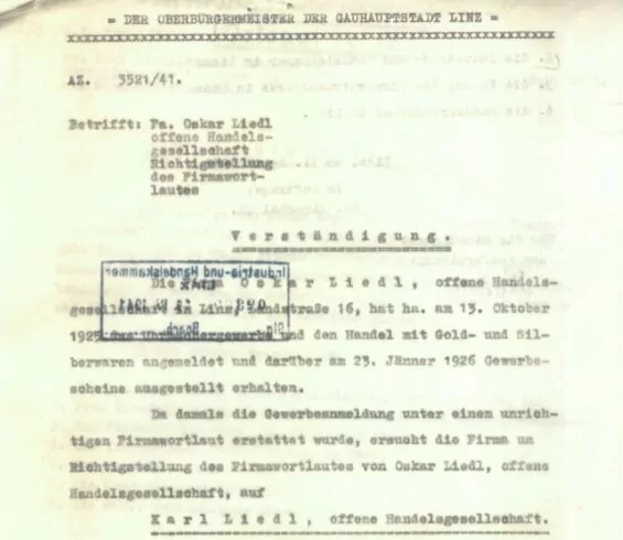 Umbenennung Firmenwortlaut von Oskar auf Karl Liedl offene Handelsgesellschaft