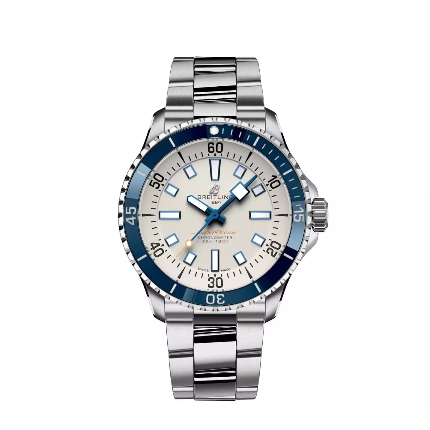 Breitling Superocean Automatic 42 mit Gehäuse und Band aus Edelstahl und weißem Zifferblatt