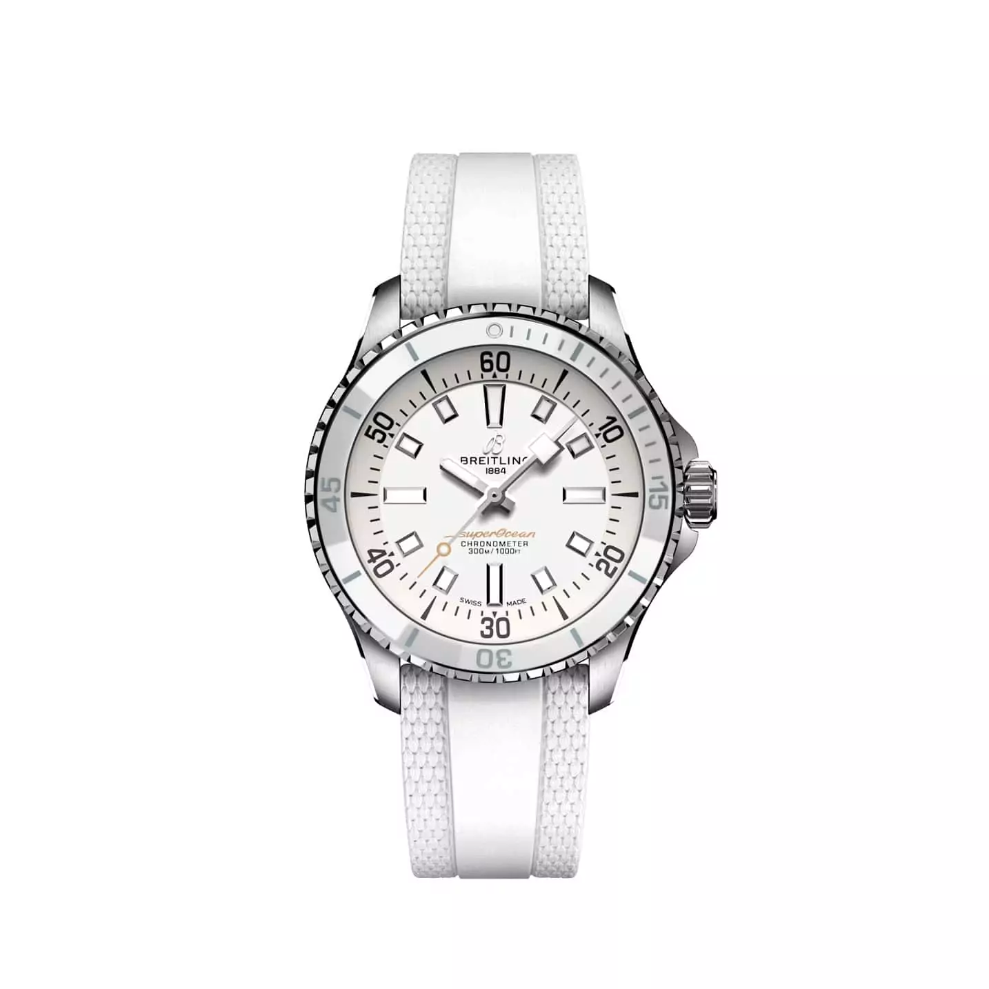 Breitling Superocean Automatic 36 mit Edelstahlgehäuse und Kautschukband und weißem Zifferblatt