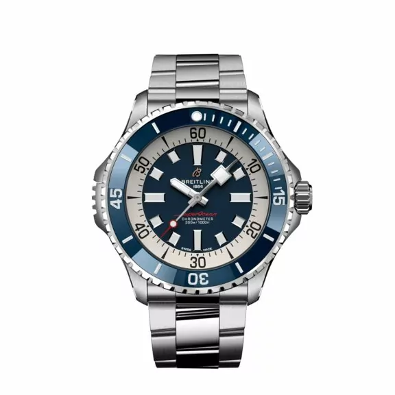 Breitling Superocean Automatic 46 mit Gehäuse und Band aus Edelstahl und türkisem Zifferblatt