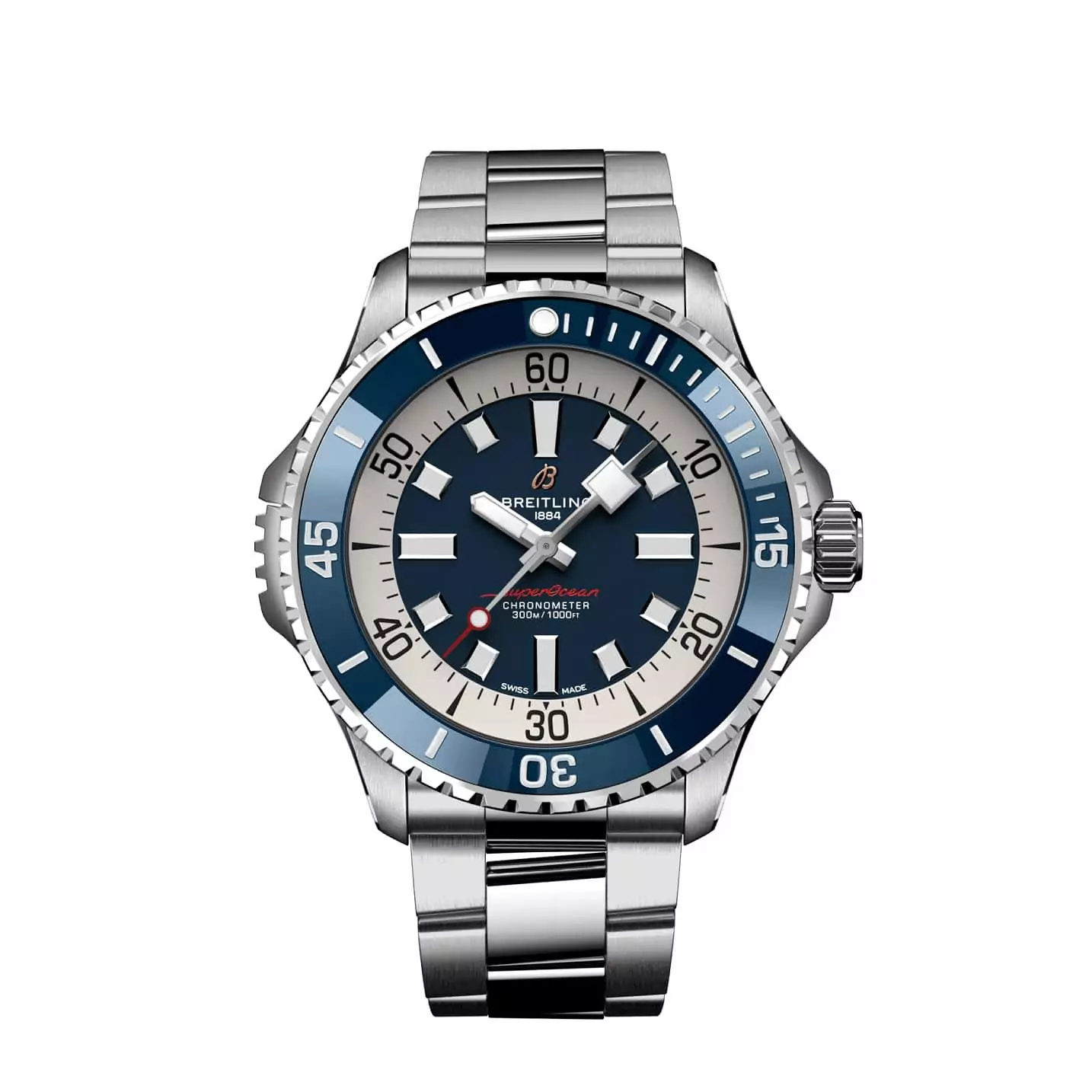 Breitling Superocean Automatic 46 mit Gehäuse und Band aus Edelstahl und türkisem Zifferblatt