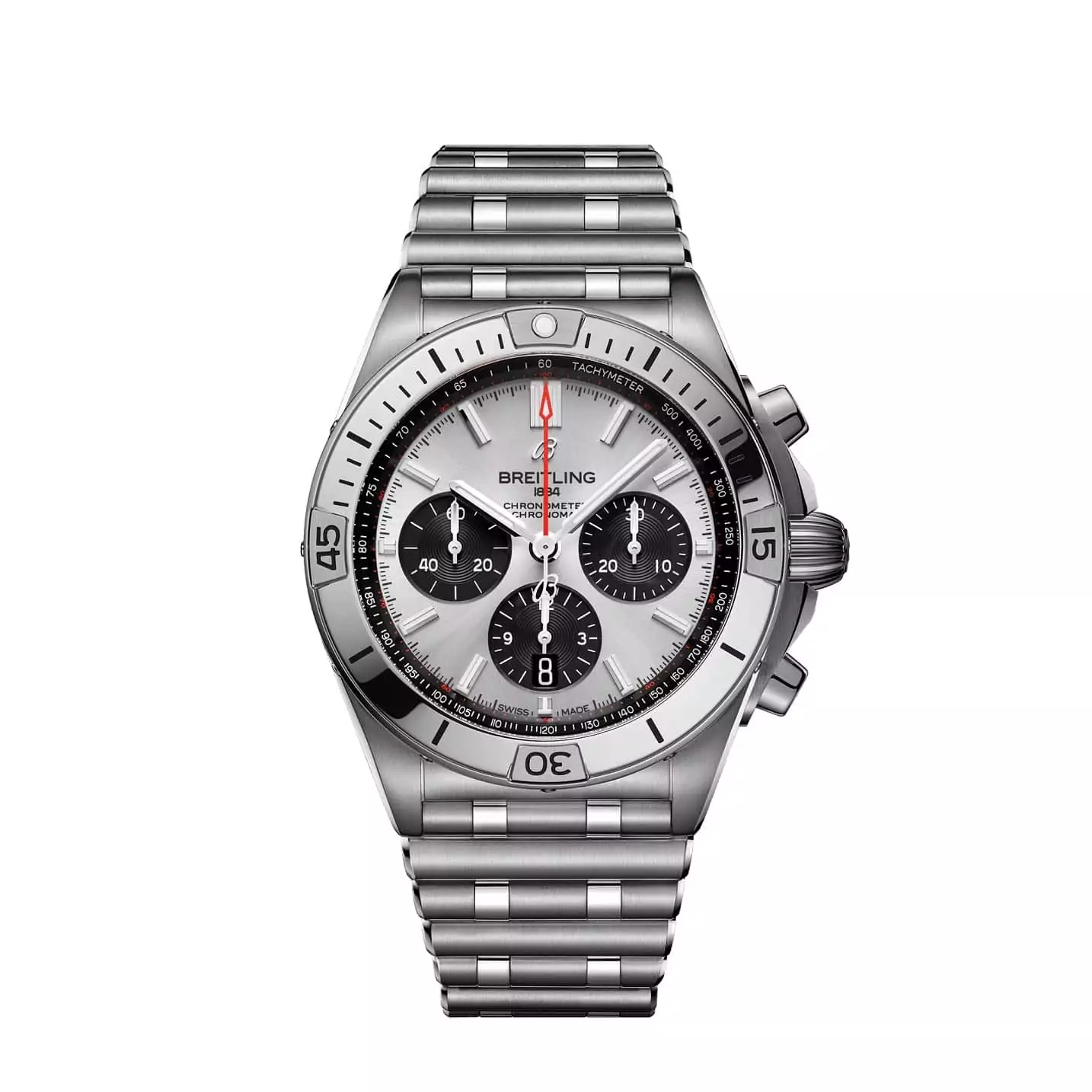 Breitling Chronomat B01 42 mit Gehäuse und Band aus Edelstahl mit silberfarbenem Zifferblatt