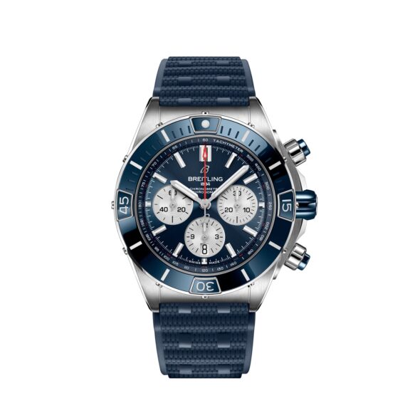 Breitling Super Chronomat B01 44 mit Edelstahlgehäuse und Kautschukband und blauem Zifferblatt